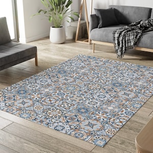 Portugal Tile Rug, Area Floor Carpet, Moroccan Mosaic Tiles, Floor Mat, Polyester, Indoor Area