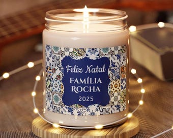 Personalized Candle, Portugal Tile, Family Custom Candle Gift, Housewarming Present, Portuguese Gift, Christmas Home Decor Gift