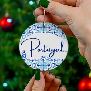 Adorno navideño de azulejos de Portugal, decoración personalizada para árbol de Navidad, adorno con nombre de familia, regalo portugués, azulejo de Lisboa