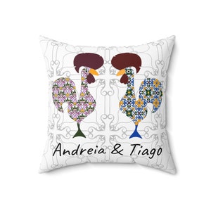 Personalized Portuguese Rooster Pillow, Portugal Tile, Portuguese Cockerel, Galo Barcelos, Azulejo, Wedding Gift, Housewarming Present