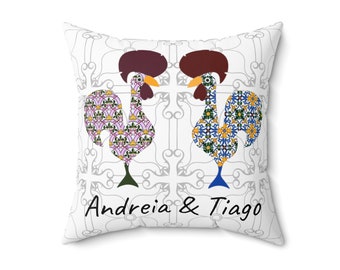 Cuscino personalizzato con gallo portoghese, piastrella portoghese, gallo portoghese, gallo Barcelos, azulejo, regalo di nozze, regalo di inaugurazione della casa