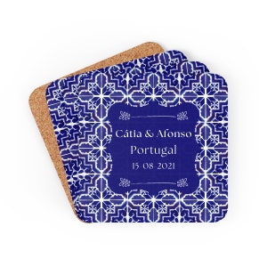 Custom Coasters Wedding, Portuguese Tile, Azulejos, Personalized Coaster, Housewarming Gift, Set of 4