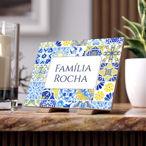 Gepersonaliseerde Portugese tegel, keramisch familiebord, Portugal azulejos, wanddecoratie huis, huwelijkscadeaus, familie kerstcadeau, binnentegel