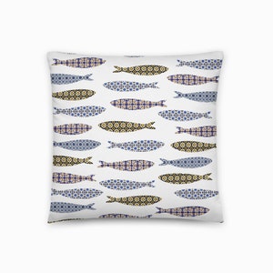 Portuguese sardines tile throw pillow, azulejo, Portugal gift, portuguese home decor, Indoor Pillow