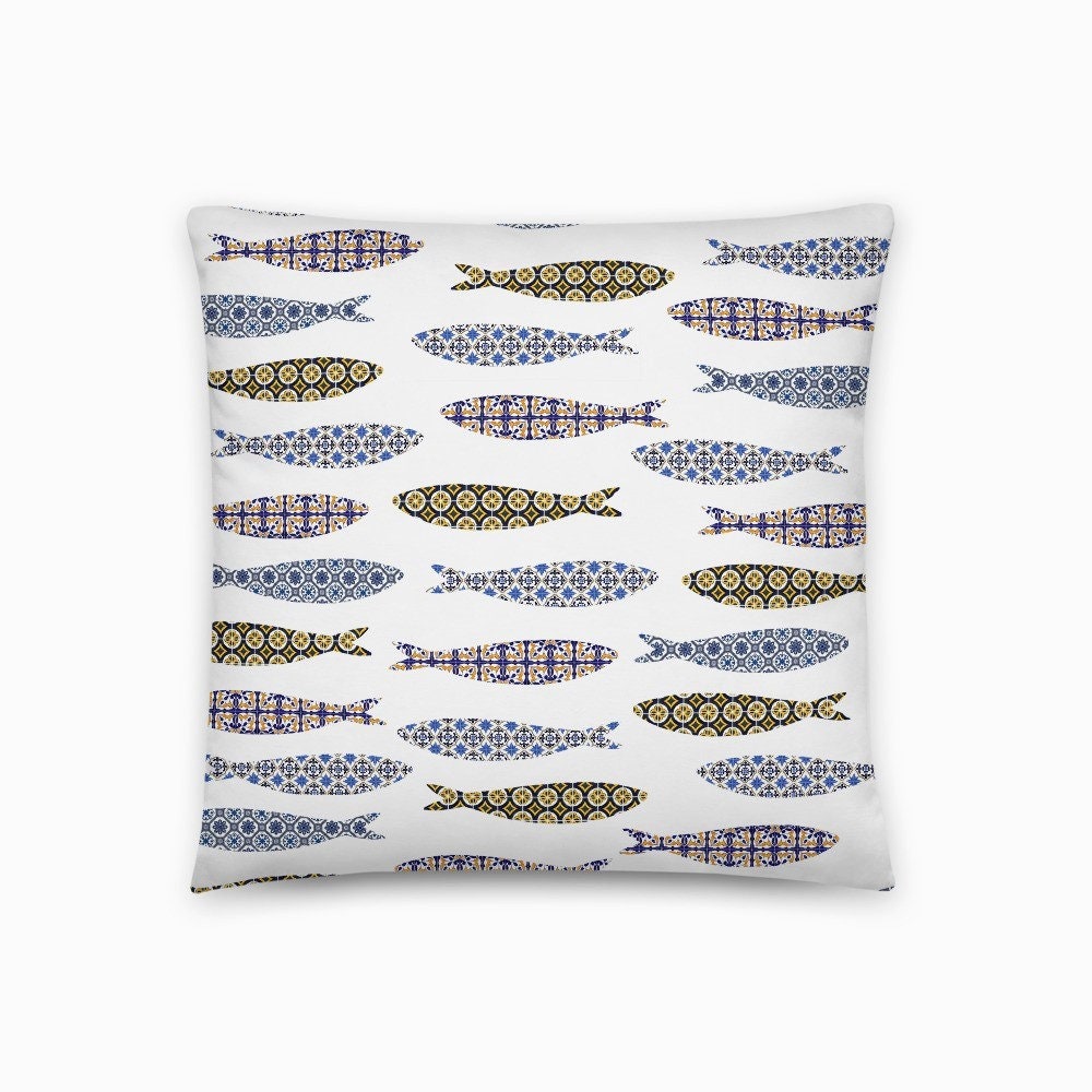 Portuguese sardines tile throw pillow, azulejo, Portugal gift, portuguese home decor, Indoor Pillow
