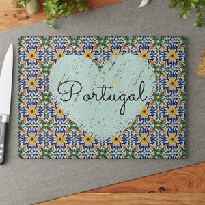 Portugal Cutting Board: Mediterranean Tile Decor, Housewarming Gift, Portuguese Birthday Mom Gift, Christmas Couple Gift, Glass