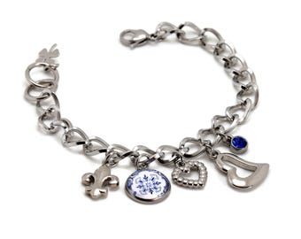 Large Chain Bracelet with Charms, Portugal Tiles, Anniversary Gift for Women