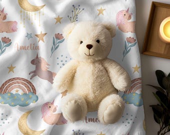 Custom baby Blanket with Unicorn and Rainbow, Soft Nursery Bedding, Baby Shower Gift, Gift for Kids