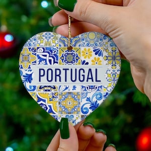 Adorno de azulejo portugués personalizado, decoración para árbol de Navidad, adorno con nombre de familia, regalo de Portugal, decoración de cerámica de estilo mediterráneo