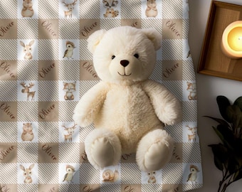 Custom Baby Checkered Blanket, Plaid Animals, Cozy Nursery Decor, Baby Shower Gift, Soft Bedding, Kids Christmas Gifts