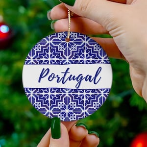 Adorno navideño de Portugal, azulejo azul portugués, azulejo de Lisboa, regalo familiar personalizado, decoración del hogar, adornos de cerámica