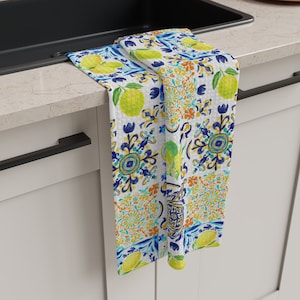 Citroenen theedoek Majolica tegel Portugese en Italiaanse stijl mediterrane keuken decor Inwijdingsfeest cadeau vaatdoeken Soft Touch theedoek