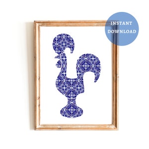 Portuguese Rooster Print, Portugal Tile Art, Portuguese Cockerel, Galo Barcelos, Printable Wall Art, Instant Download