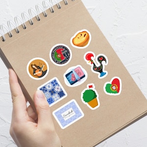 Portuguese Stickers Portugal Tiles Portugal Flag Pastel Nata Saudade Sardines Barcelos Rooster Europe Travel, 1 Sheet 6x6&quot; with 9 Stickers