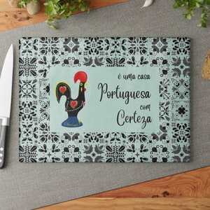 Portugal Rooster Cutting Board: Portuguese Home Gift, Black Tile Kitchen Decor, Housewarming Gift, Custom Chef Gifts, Mother&#39;s Day Gifts