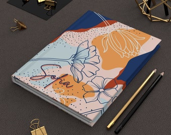 Personalized Floral Hardcover Notebook, Flower Abstract Journal, Custom Name Mini Planner Book, Anniversry Girl Gift, Friends Gift