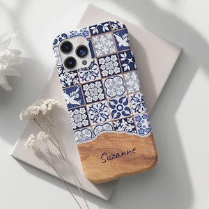 Custom Tough Phone Cover, Portugal Tile, Blue Mosaic Tough Case, Portuguese Tile Cover, iPhone 10 Case, Samsung Galaxy, Google Pixel