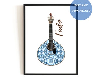 Portuguese fado guitar print, instant download, printable wall art, digital download poster, Portugal decor