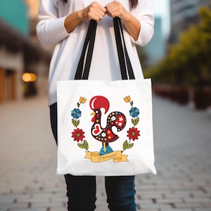 Portugal Rooster Tote Bag, Portuguese Mom Casual Bag, Everyday Shopping Bag, Summer Beach Bag, Portuguese Pride Vovo Gift, Galo Barcelos
