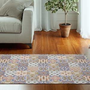 Portugal Tile Rug, Floor Mat,  Floor Carpet, Moroccan Mosaic Tiles, Mediterranean Home Decor, Polyester, Indoor Area