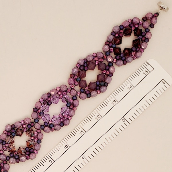 Moon Ring Bracelet, shades of purple, including Swarovski bicone crystals, silver tone magnetic clasp