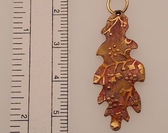 Fall Oak Leaf Earrings in reds and golds with embossed berries, leaves, and vines, edges slightly turned under, gold-plated ear wires