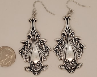 Luscious Large Ornate Earrings, vintage look in antique silver, hollow back, jump rings, ear wires
