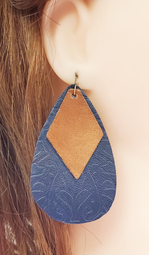 Navy leather best sale earrings