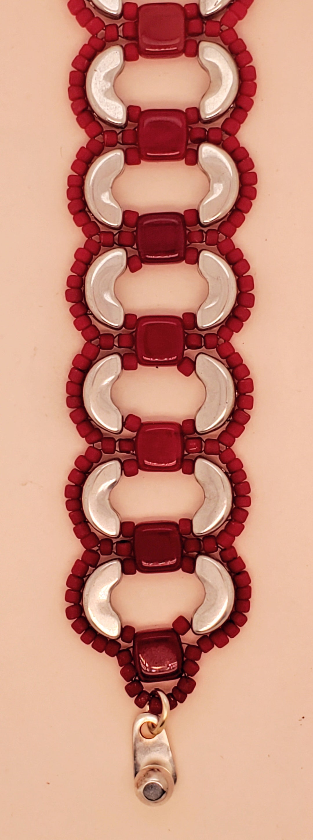 Mina Bracelet in Red and Silver, Made With Arcos Par Puca, Tile, and