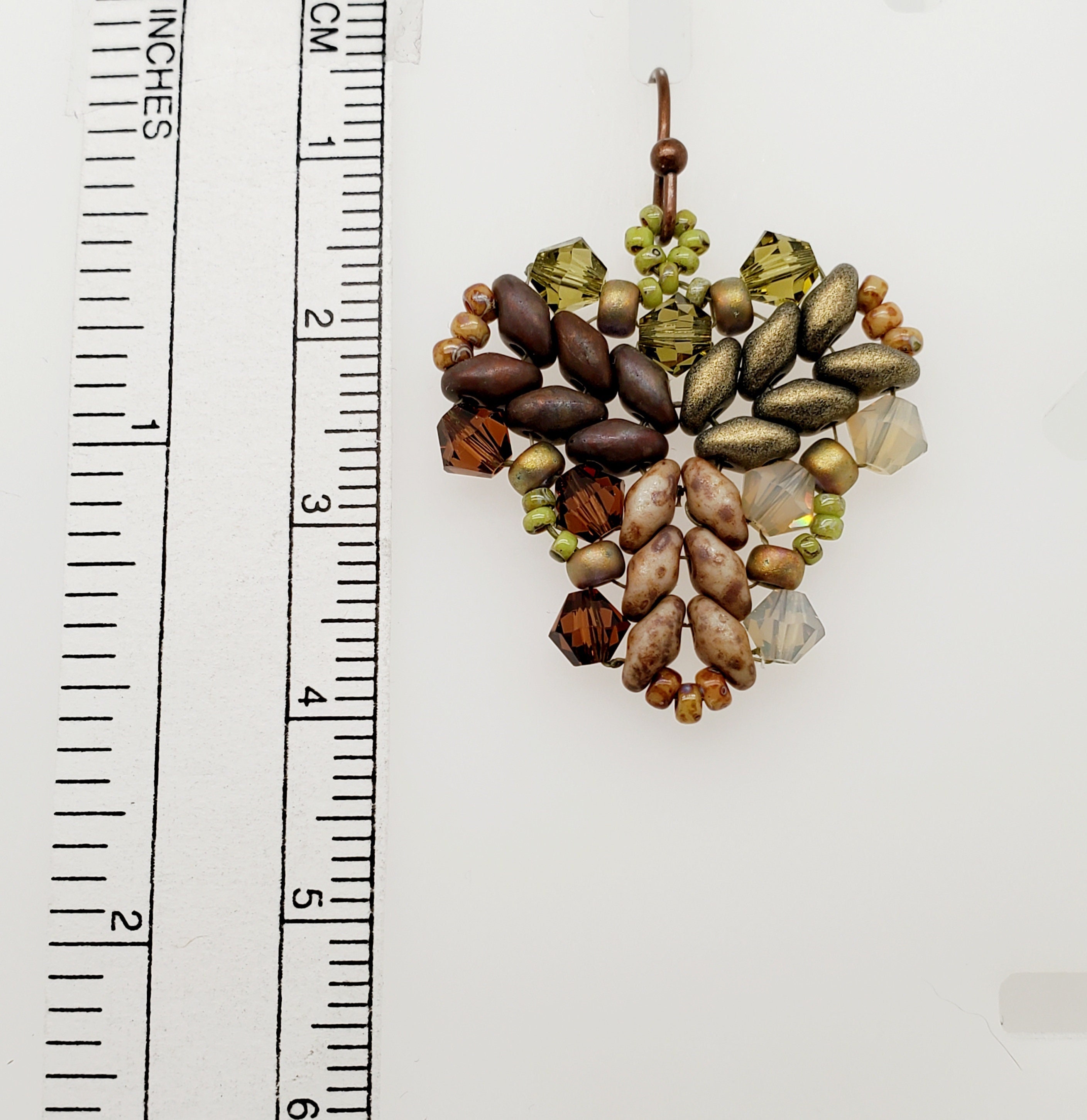 Muar Earrings in Fall Greens Brown and Tans Superduo Beads 