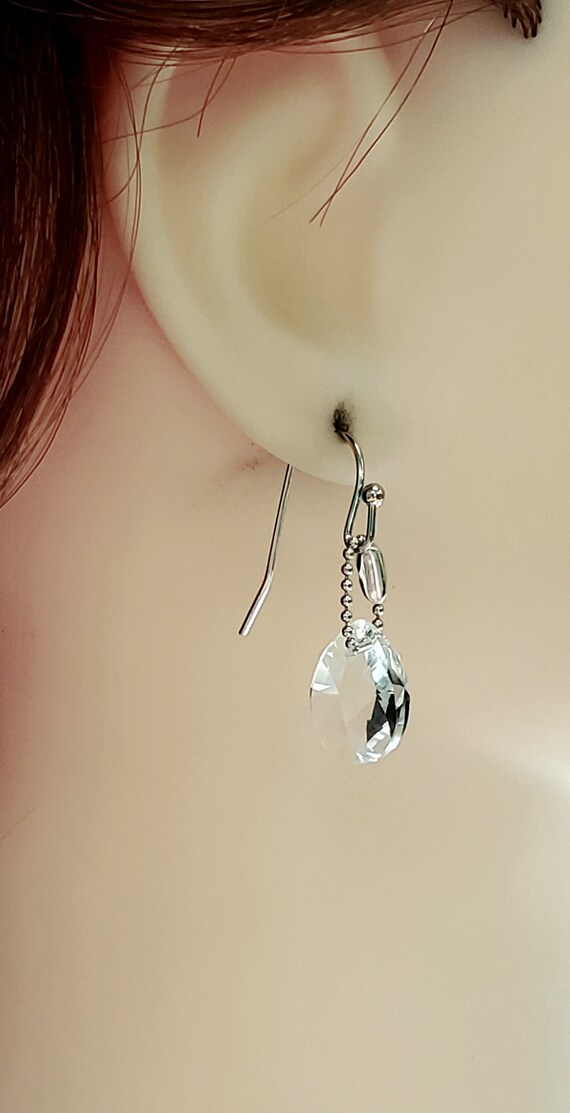 Clear Crystal Drop Earrings Swarovski Crystals in Xilion Mini Pear Shape Dangle From Delicate Silver Tone Ball Chain and Ear Wires Etsy Australia