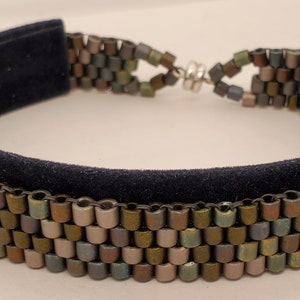 Matte Metallic Iris Bracelet, band style, peyote stitch, 8/0 Delica (cylinder beads, silver tone magnetic clasp