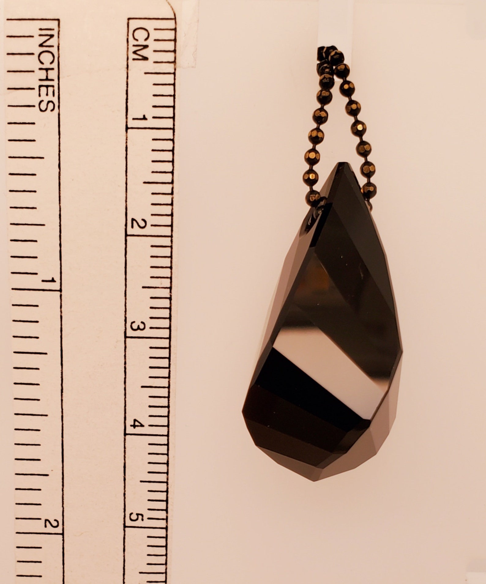 Large Black Crystal Pendant Necklace Opaque Polygonal Etsy