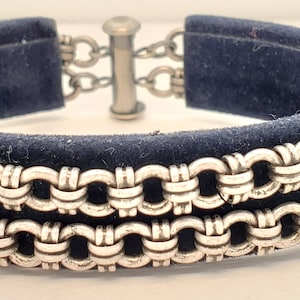 Matte Antique Silver Bracelet, 2 specialty chain strands, 2-strand slide clasp in matte antique silver