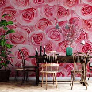 Beautiful Pink Roses Peel and Stick Wall Mural Wallpaper Rose Self Adhesive Wall Paper Living Room Bedroom 29 Wallart