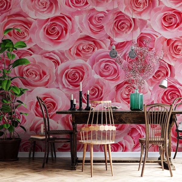 Beautiful Pink Roses Peel and Stick Wall Mural Wallpaper Rose Self Adhesive Wall Paper Living Room Bedroom 29 Wallart