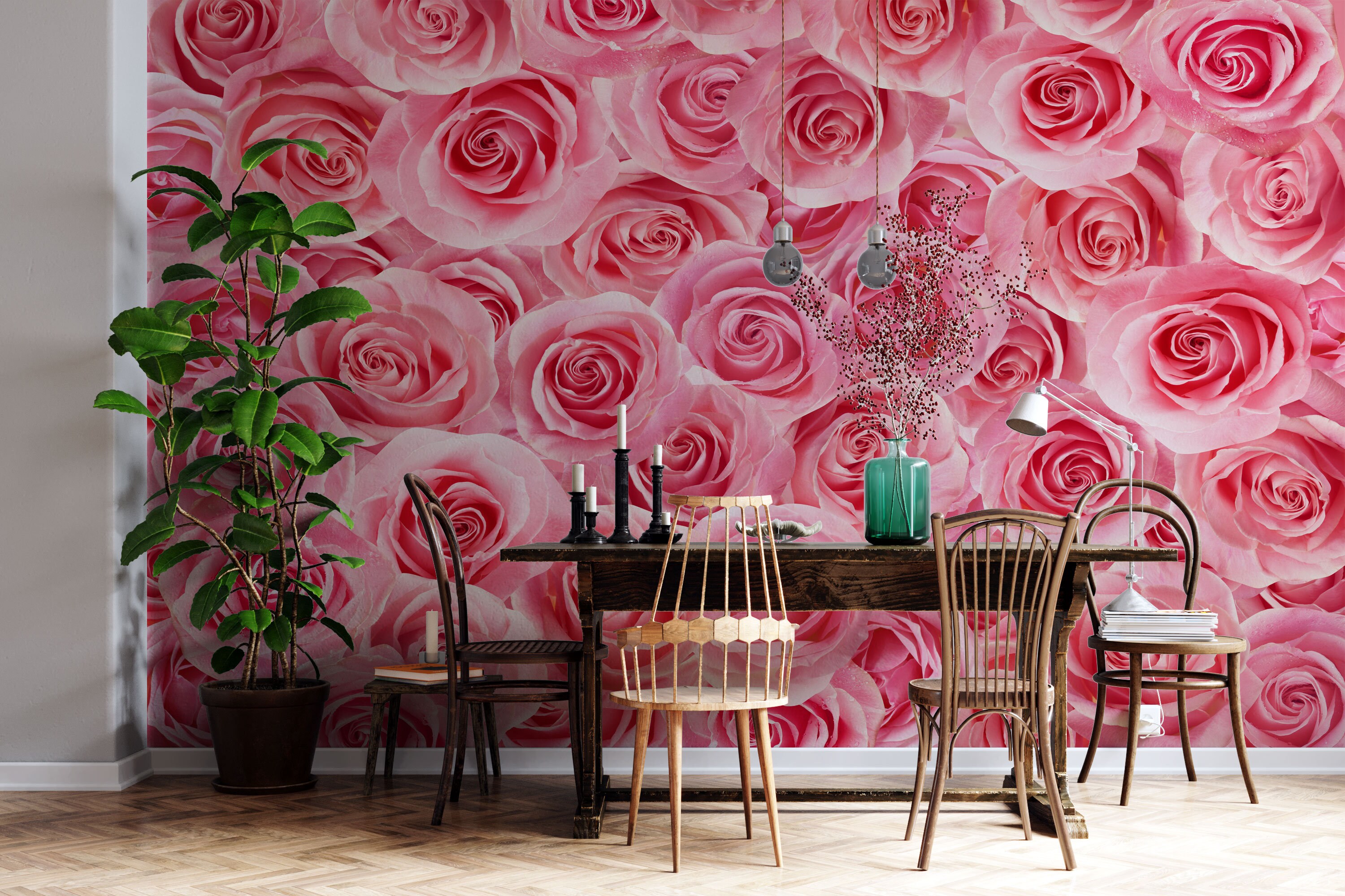 Self Adhesive Beautiful pink rose pattern wallpaper Peel /& Stick Removable