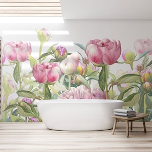 Floral Wallpaper Mural - Peony Botanical Wallpaper - Peel and Stick Wallpaper