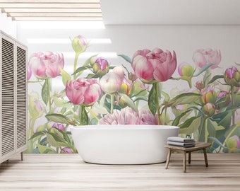 Colorful Floral Watercolor Wallpaper : Pink Flowers peel and stick, Nursery Wallpaper Mural Wallpaper by 29 Wallart