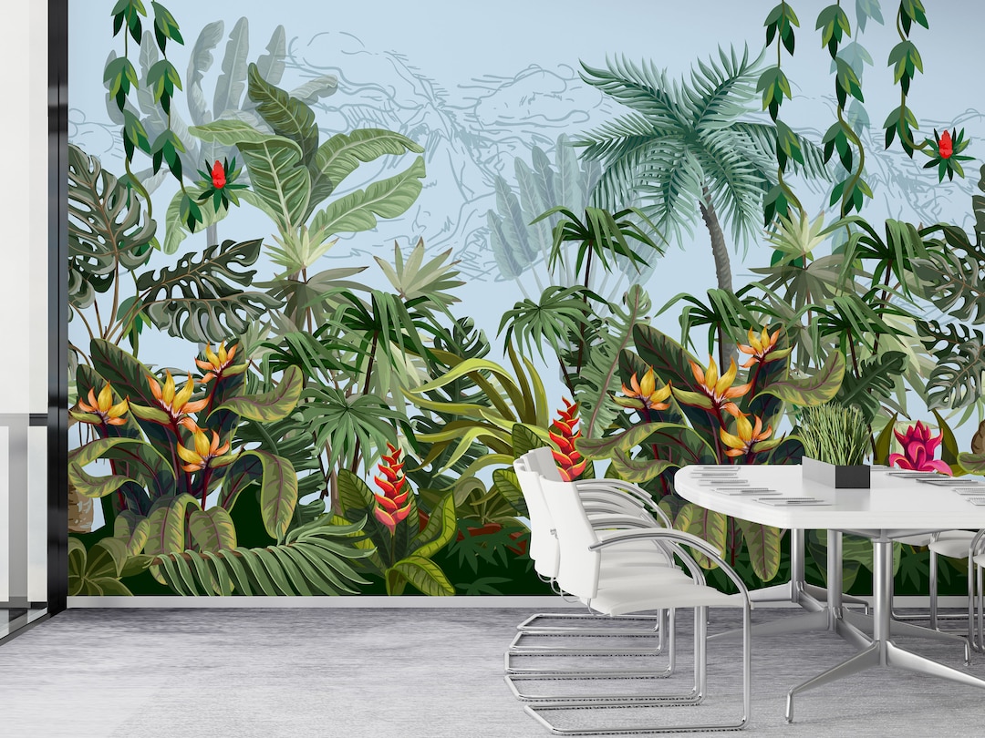 Peel and Stick Wallpaper Jungle Mural Wallpaper With Green Trees and