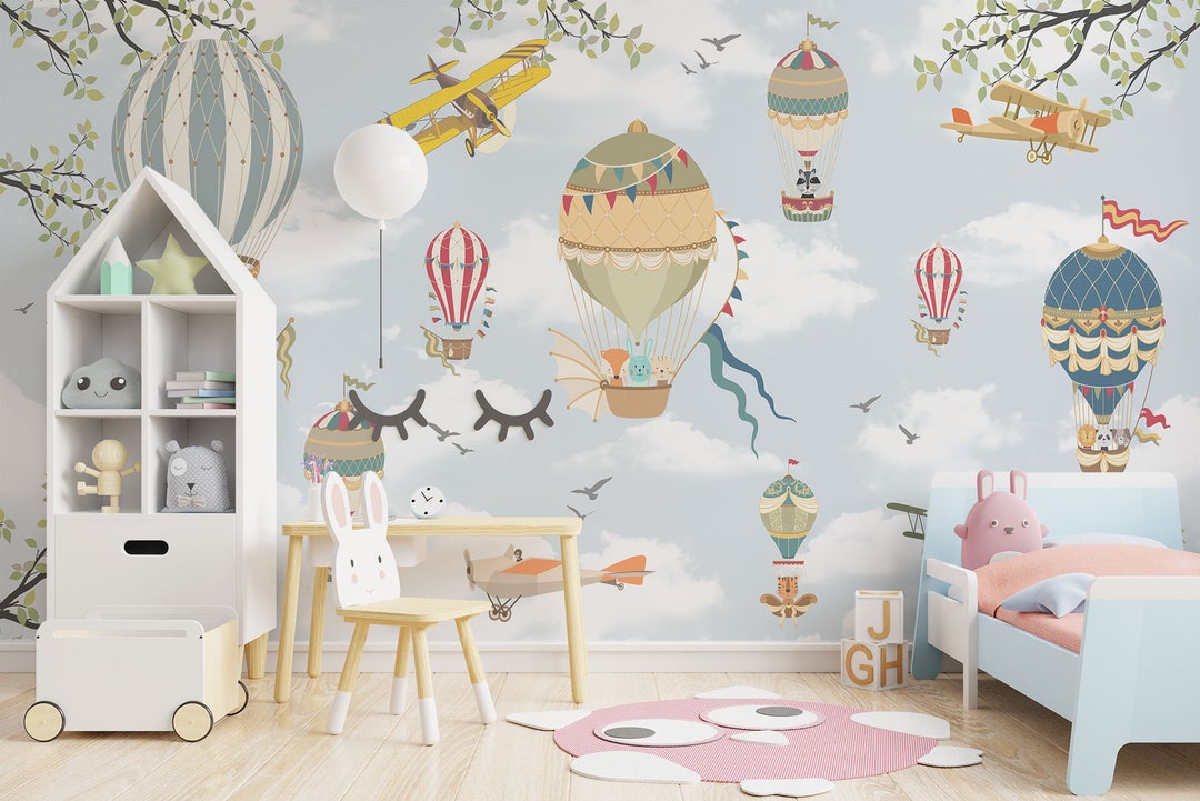 Kids Wallpaper Peel and Stick Self Adhesive Hot Air Balloon Etsy 日本