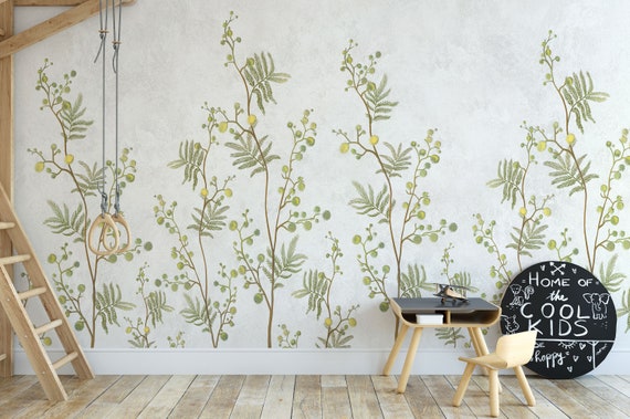 Yellow Flowers Wallpaper Mural - Decorative Plants Peel and Stick