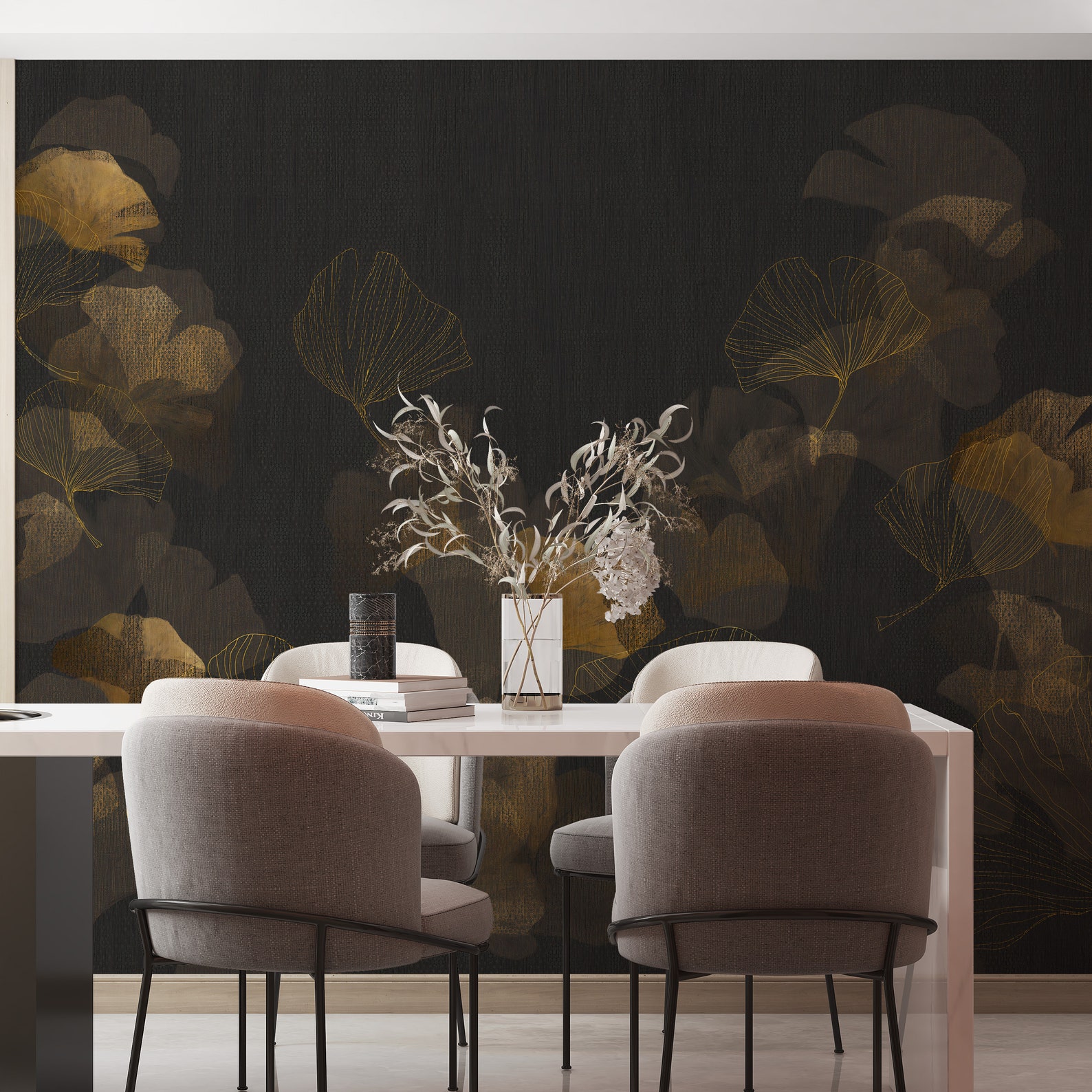 Black and Gold Leaves Wallpaper Mural – Peel & Stick Removable Wall ...