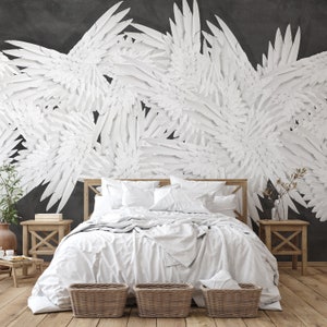 Elegant Black & White Feather Wallpaper – Timeless Bohemian Wall Decor ...