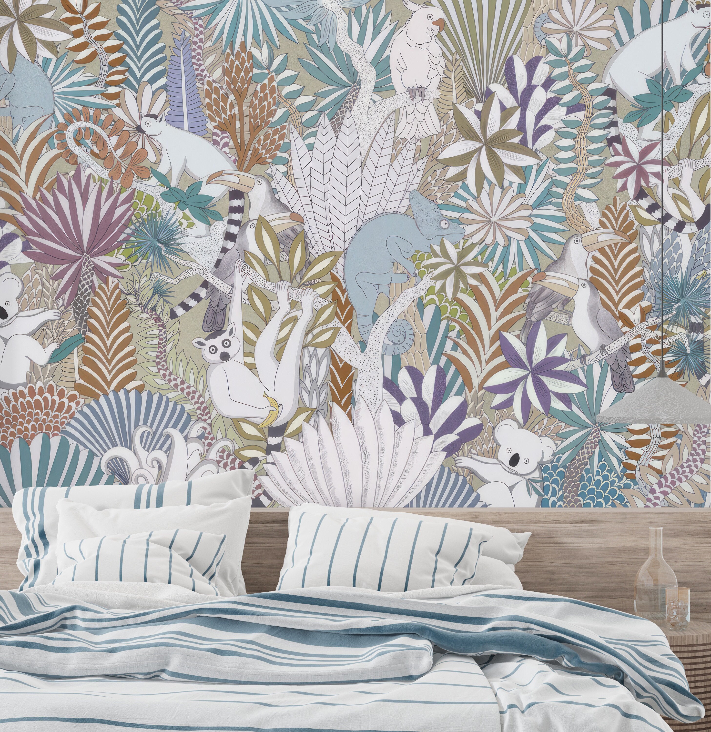 Tropical Animals Wallpaper Mural: Peel and Stick Nursery Decor - Etsy