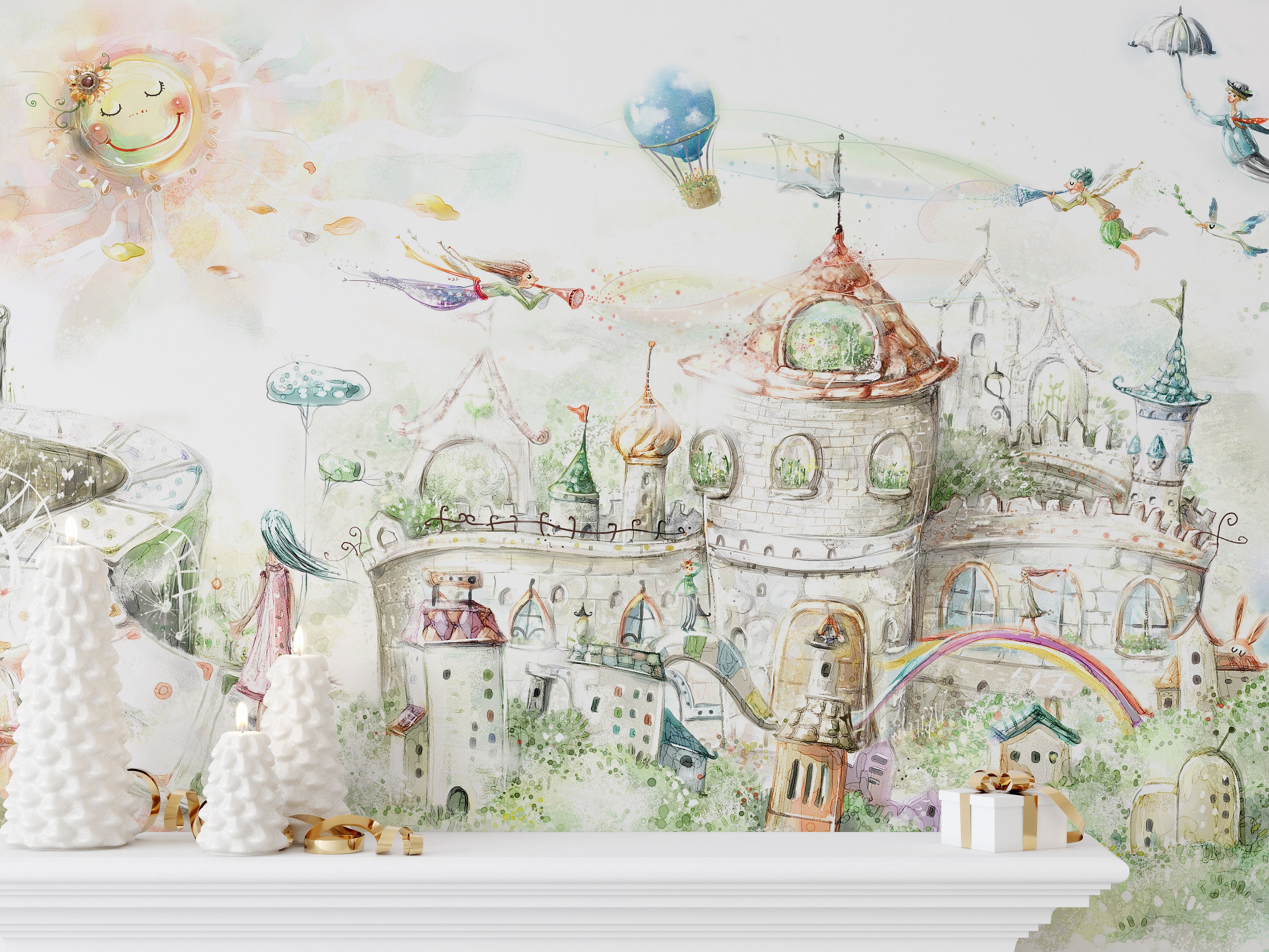 Fairy Tale Town Wallpaper Mural: Whimsical Kids Room Decor - Etsy