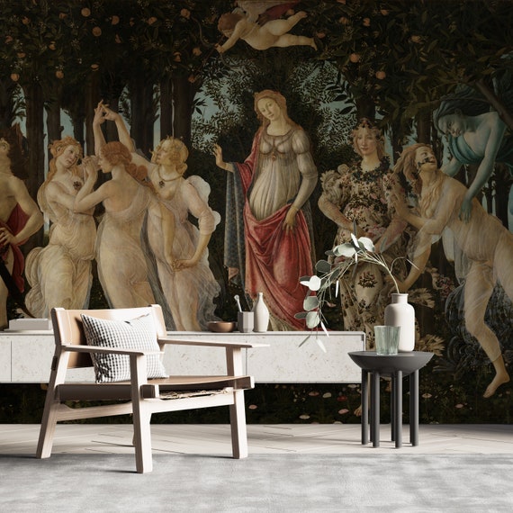 Botticelli Primavera Mural: Renaissance Art Wallpaper