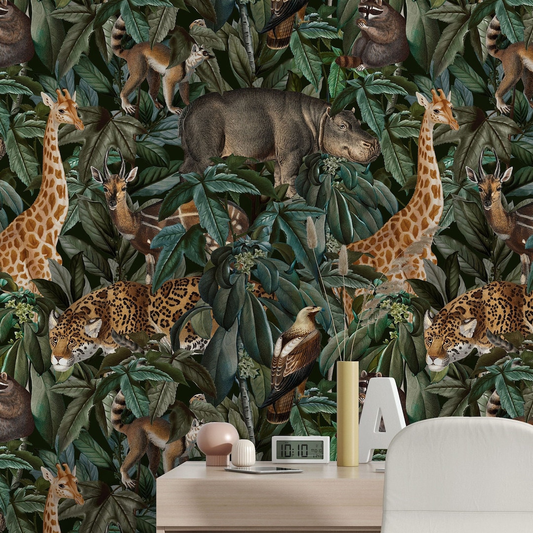 Jungle Animal Wallpaper: Peel and Stick Removable Wall Mural - Etsy