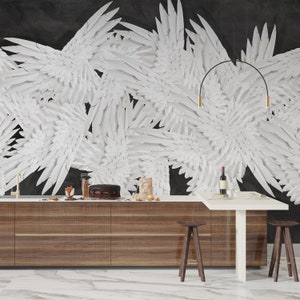 Elegant Black & White Feather Wallpaper – Timeless Bohemian Wall Decor for Living Room, Bedroom, Saloon, Restaurant, Cafe B636