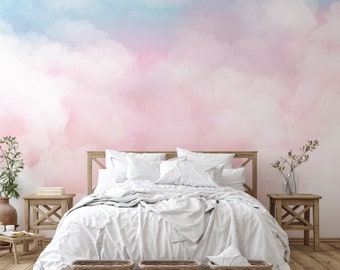 Soft Pink Watercolor Cloud Wallpaper – Peel & Stick Dreamscape for Any Room-C215